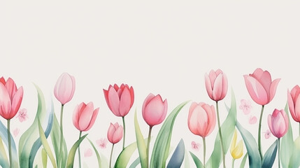 Spring flowers. Yellow tulips on white background. Floral. Watercolor illustration.
