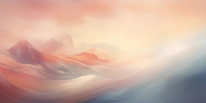 Sunrise on a mountain peak, abstract, oil-painted texture, swirling colors of pink and orange, soft focus