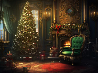 Christmas tree from the Victorian era - obrazy, fototapety, plakaty