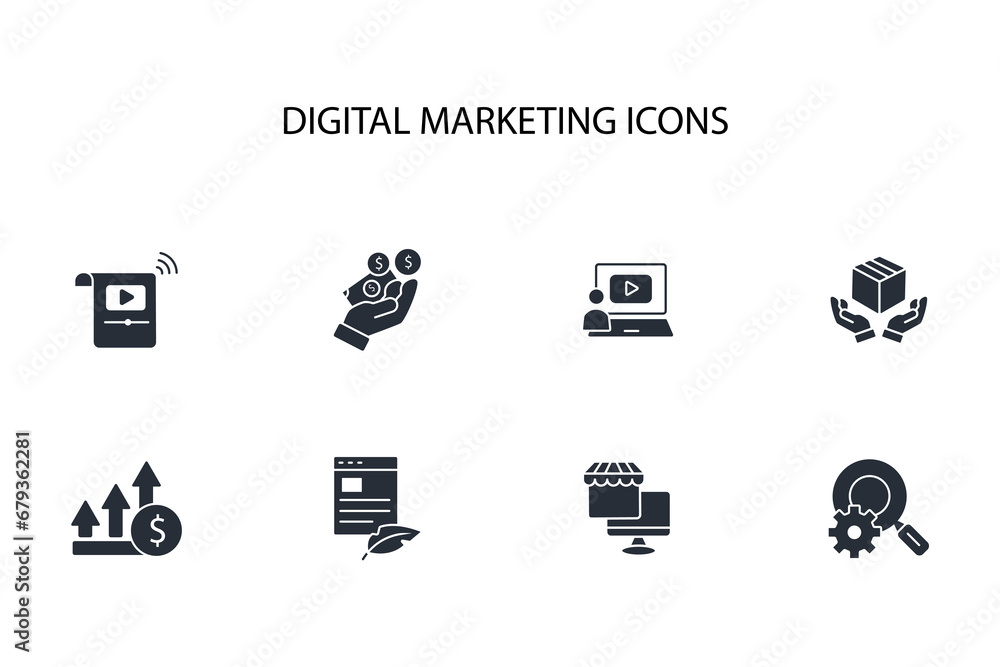 Poster digital marketing icon set.vector.editable stroke.linear style sign for use web design,logo.symbol i