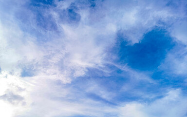 Blue sky with chemical chemtrails cumulus clouds scalar waves sky.