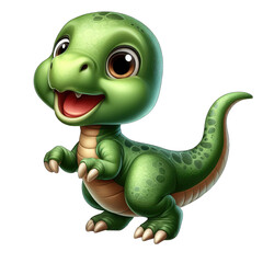 Fototapeta premium Dino Delight: Adorable Dinosaur Cartoon on Transparent Background, GENERATIVE AI