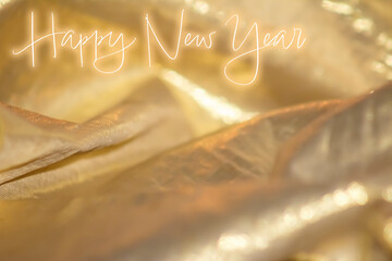 Happy New Year Message with Golden or Metallic Gold r golden Ribbon Background Design