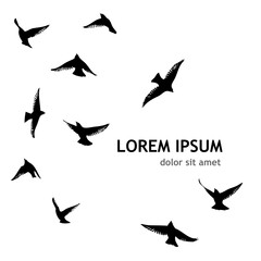 Flying birds silhouette flock. hand drawing. Not AI, Vector illustration