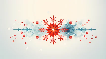 Fotobehang  Christmas card with snowflake border, winter landscape, simple flat vector image - Generated by Generative AI © Zubenko Oleksii