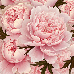 Vintage floral background with pink peonies and green leaves