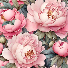 Floral Pattern with Watercolor Peonies, generative ai