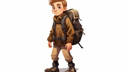 10 years old boy with a backpack isolated on white background