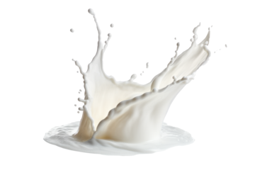 Milk splash isolated on transparent background. AI generative.