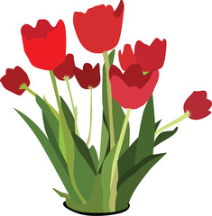 Bunch of Red Flowers Illustration with Green Leaves &ndash; Elegant Floral Art for Decoration and Design. bunch of red flowers with lush green leaves, designed in a clean and elegant style. 