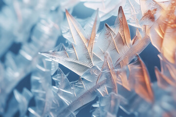 Frozen close-up ice crystals winter nature background. Cold frost seasonal arctic weather wallpaper. - obrazy, fototapety, plakaty