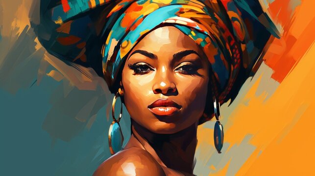 African american beautiful girl oil painting- vector illustration. Ideal for printing on fabric or paper, poster or wallpaper, t-shirt, house decoration
