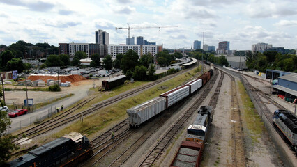 Obraz premium Freight Trains in Raleigh, NC - Drone