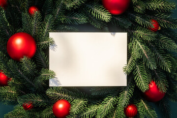 Fototapeta na wymiar White letter paper for copy space. Christmas background in white, red and green