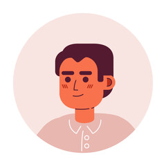 Mexican young man relaxed standing 2D vector avatar illustration. Cheerful guy latinamerican cartoon character face. Positive confident headshot posing flat color user profile image isolated on white