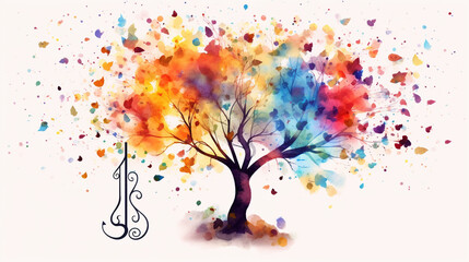 Obraz na płótnie Canvas watercolor illustration of tree with musical notes for audio media concepts and designs musical notes. Musical Tree.