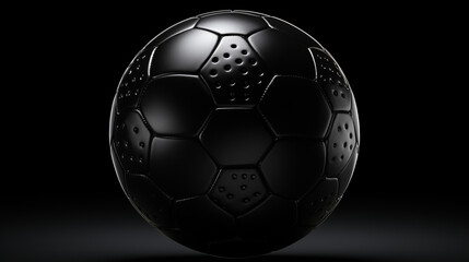 Naklejka premium Black football or soccer ball on a matching black background with highlight on the textured surface and copy space