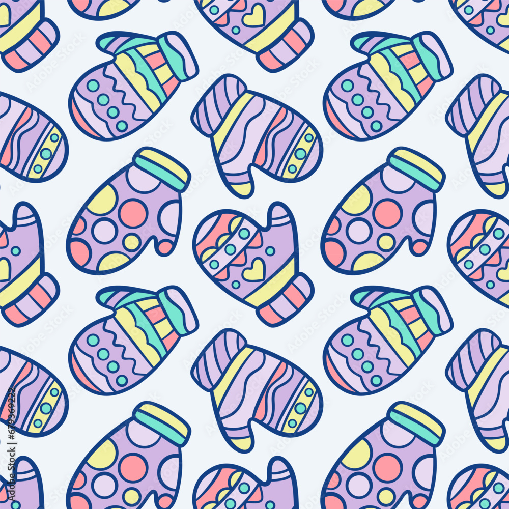 Poster colorful winter gloves cute seamless repeat pattern design for the holidays, wallpaper or textile pr