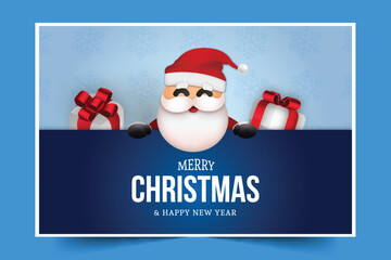 realistic christmas card with claus gift vector design illustration