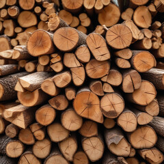 Wall of stacked wood logs as background