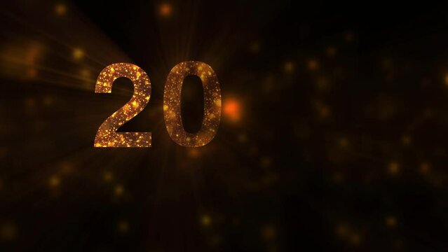 Golden 2024 new year greeting text with slow motion particles and sparks on beautiful typographic magic design background, Concept merry christmas and happy new year