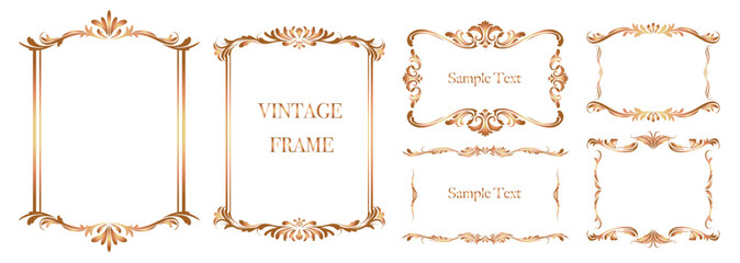 Vector vintage frame und border, antique golden ornament.
