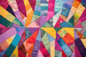 a colorful patchwork quilt spread flat - obrazy, fototapety, plakaty