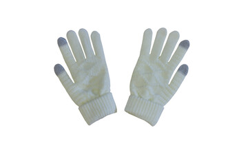 Obraz premium pair of white gloves isolated,warm winter gloves for women, gloves for smartphones