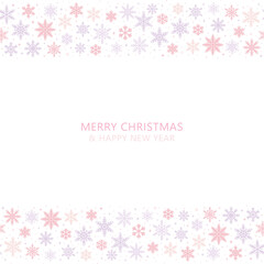 Pastel pink girly holiday greeting concept design, social media background, seamless repeating snowflake pattern border, Christmas card layout