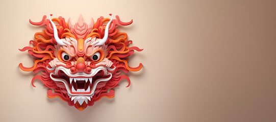 Papercut Dragon head banner representing Chinese culture, Chinese new year. Copy space for text