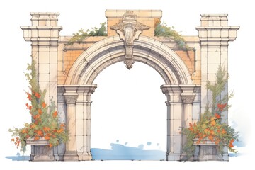 Fototapeta na wymiar a direct view of a gothic revival archway carved in stone, magazine style illustration