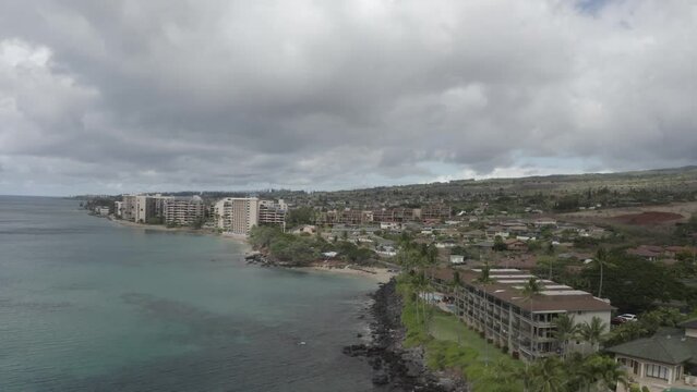 Maui hawaii lahaina drone tracking shot out over water