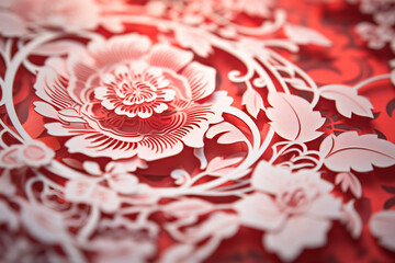 Close up shot of detailed traditional Chinese paper cut flowers