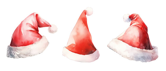 Watercolor Santa Clause hat clipart set