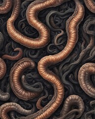 Abstract image of parasitic worms, worms and helminths in the human intestine - obrazy, fototapety, plakaty