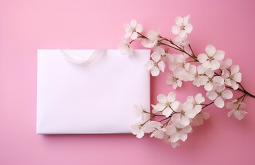 a white envelope and white flowers with pink background