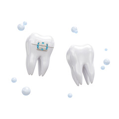 3d tooth isolated on transparent background. Teeth metal braces. Teeth alignment. Render.  PNG. Dentistry, medicine concept. 3D rendering, ui, ux. Teeth. Health. Shapes