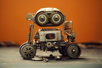 minimalistic image of a robot on an orange background
