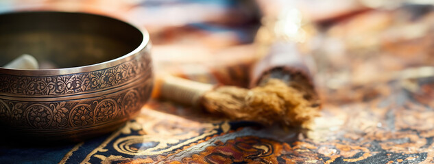 Sonic Bliss Infusion: Experience an infusion of sonic bliss as the Indian singing bowl bestows a sense of peace and healing through its resonant melodies, banner