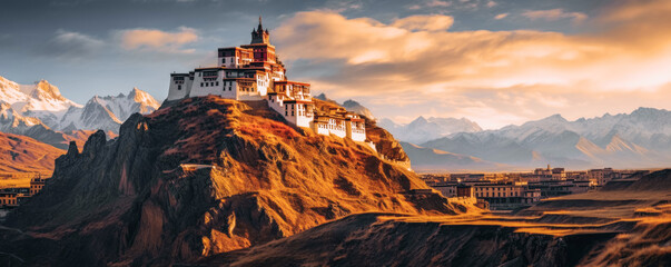 Beautifull landscape of Tibetan monastery, Tibet - obrazy, fototapety, plakaty