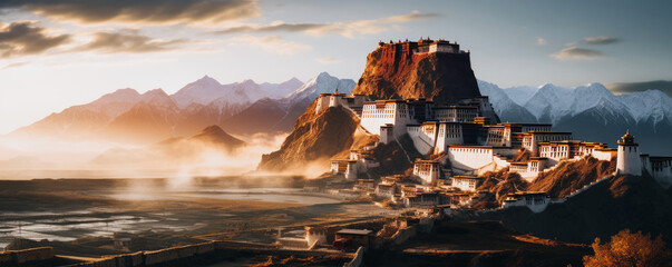 Beautifull landscape of Tibetan monastery, Tibet - 679375474