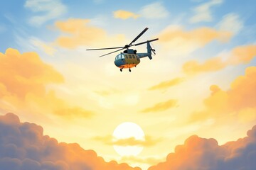 Fototapeta na wymiar silhouette of helicopter flying against a sunset sky