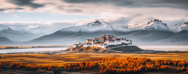 Beautifull landscape of Tibetan monastery, Tibet - 679375658