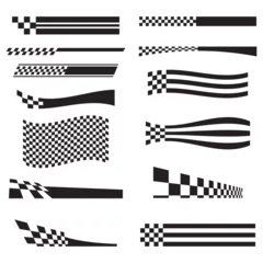 Fotobehang Collection of checkered flag vehicle wrap vinyl stickers various shape © Ancala