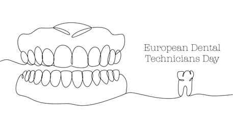 Jaw. Teeth. Dental Technician. One line - obrazy, fototapety, plakaty