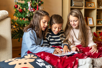 Gleeful And Energetic, A Trio Of 8-Year-Old Youngsters Engage In Shared Storytelling At Home, Their Laughter Echoing The Joy Found In The Pages Of Their Chosen Tales.