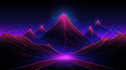 neon tecnology run mountain line background abstract background with glowing lines
