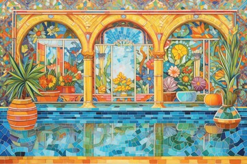 Obraz premium a regal pool with intricate mosaic tiles