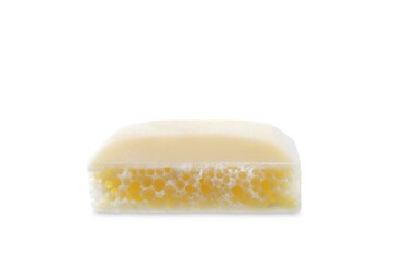 Bar of porous white chocolate on a white isolated background