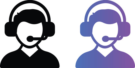 Telemarketer icon, logo element, human with headphone symbol design, call center concept, vector illustration isolated